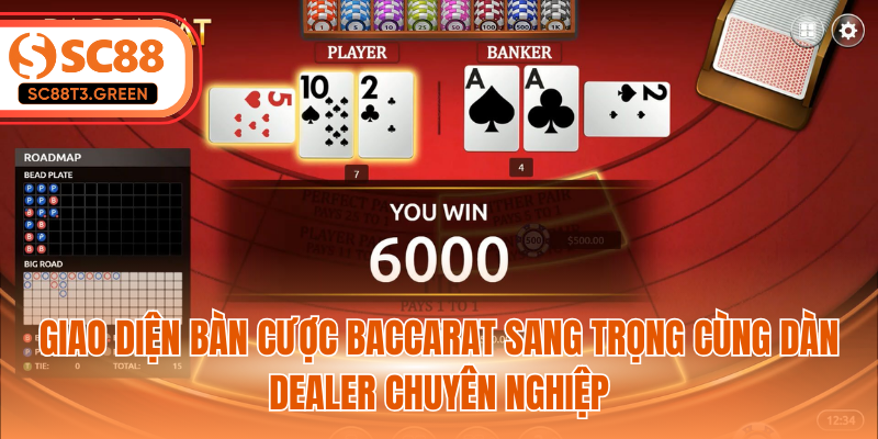 Giao diện bàn cược Baccarat sang trọng cùng dàn Dealer chuyên nghiệp